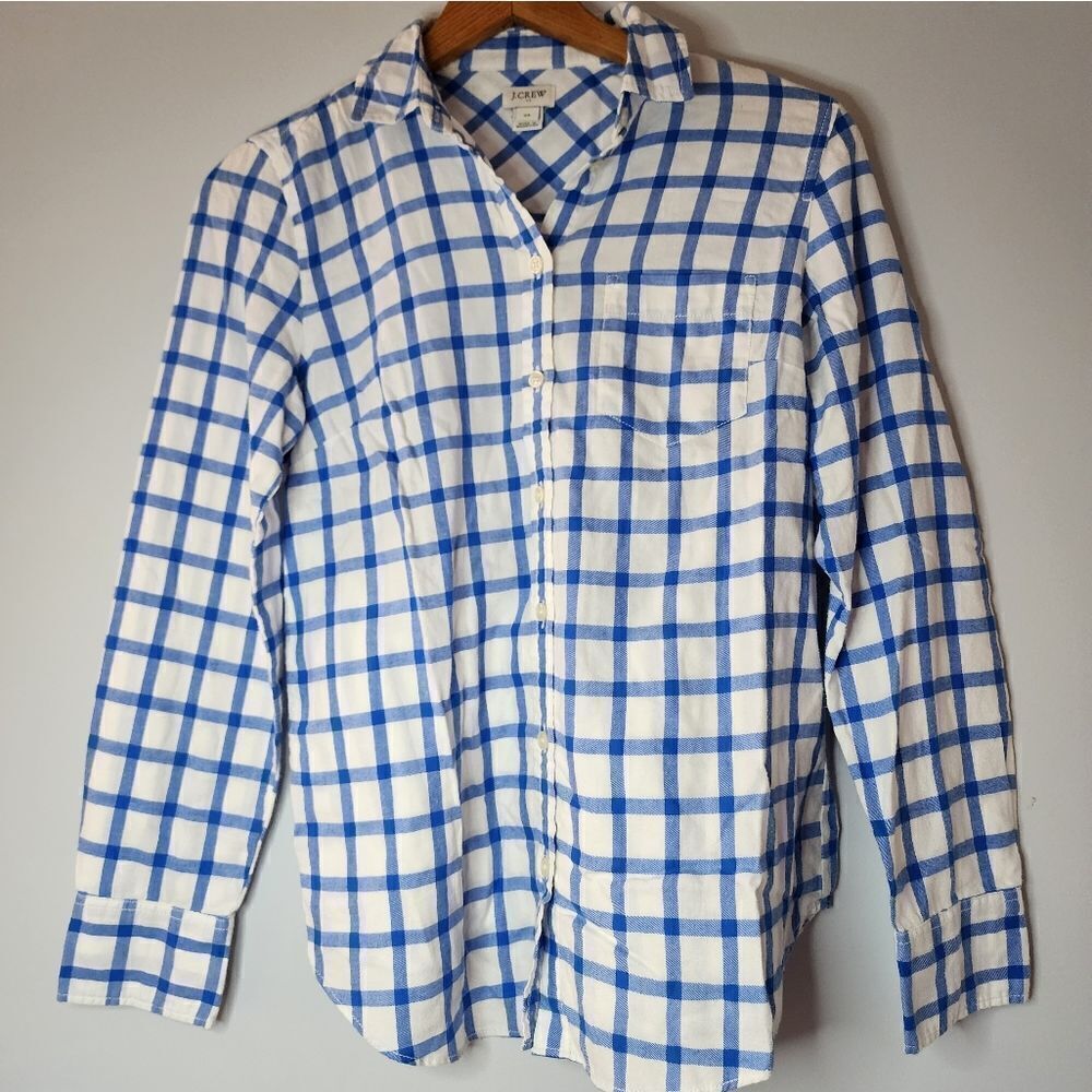J.Crew Factory Women's XS Blue Windowpane Plaid Light-Wt. Flannel Shirt